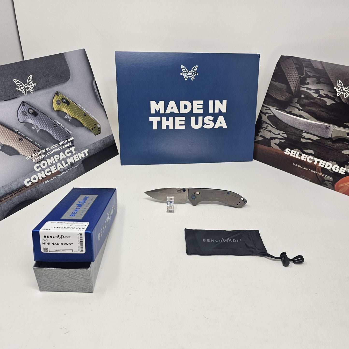 Benchmade 743 Mini Narrows Gray 6AI-4V Titanium Handle CPM-20CV Blade Folding Knife