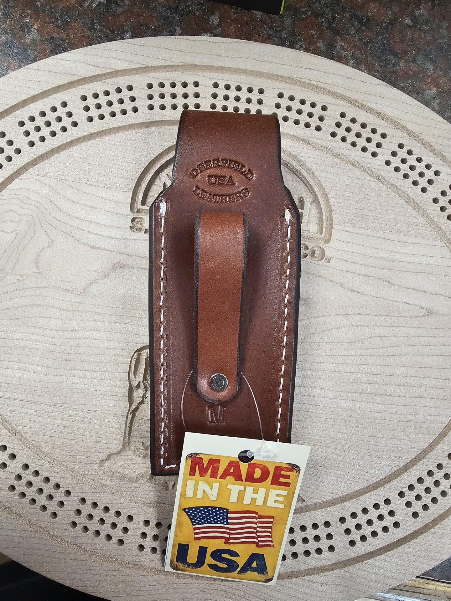 Deerfield Leathers Katahdin Knife Case Medium Brown Knife & Multitool Holster Made in Maine USA