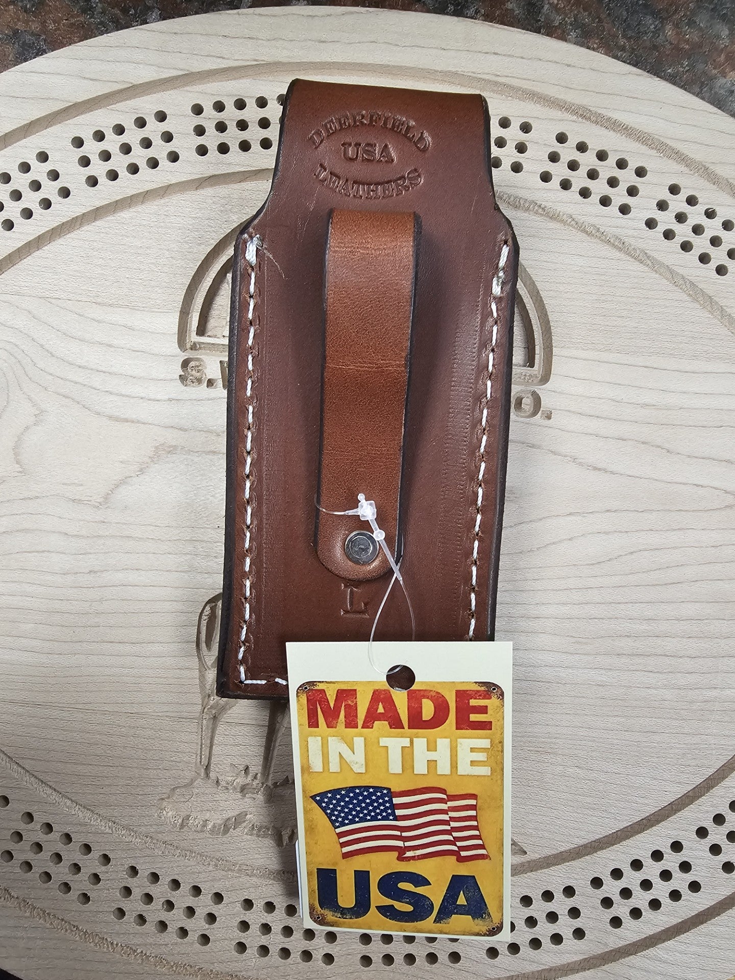 Deerfield Leathers Katahdin Knife Case Large Brown Knife & Multitool Holster Made in Maine USA