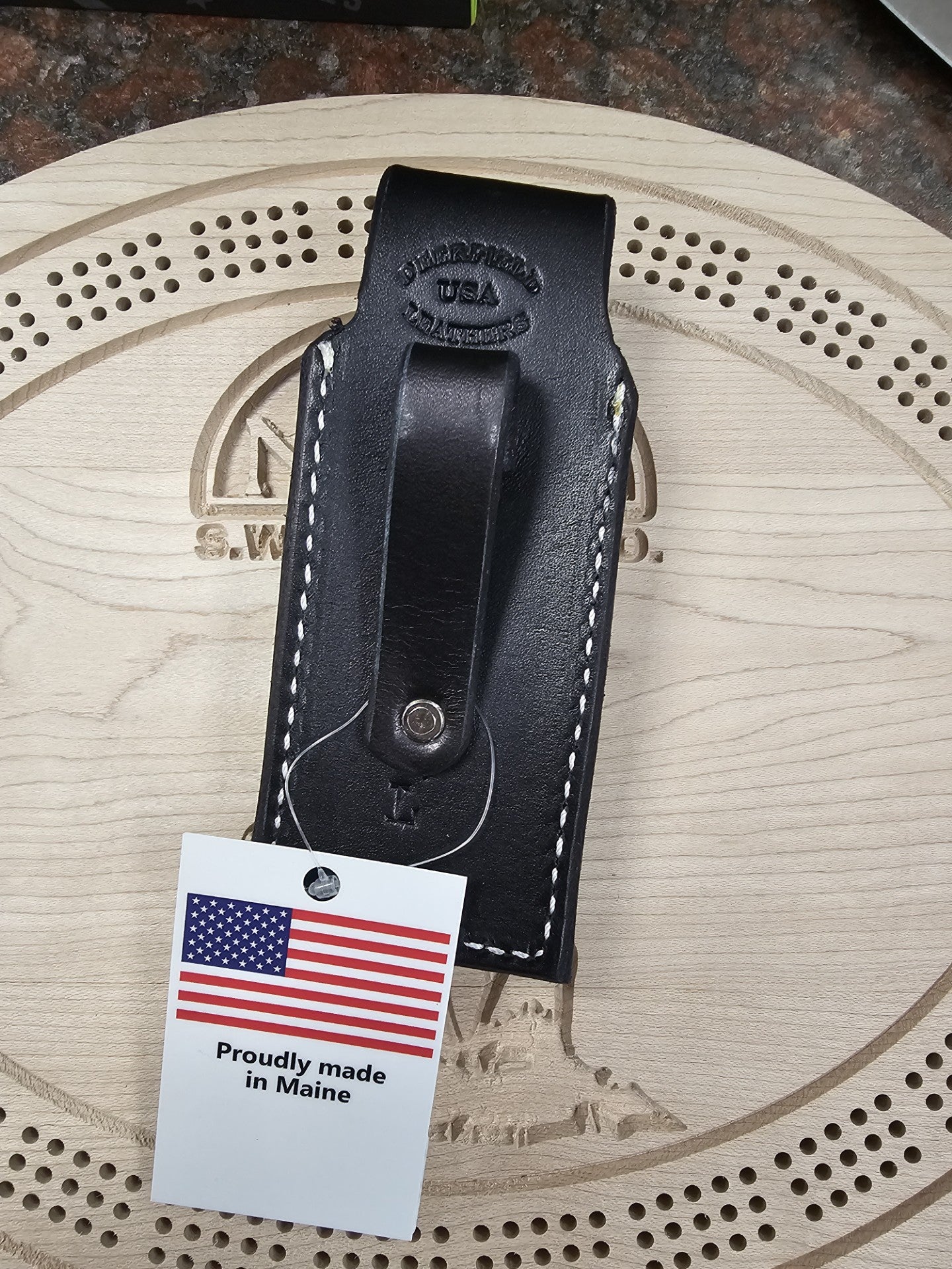 Deerfield Leathers Katahdin Knife Case Large Black Knife & Multitool Holster Made in Maine USA