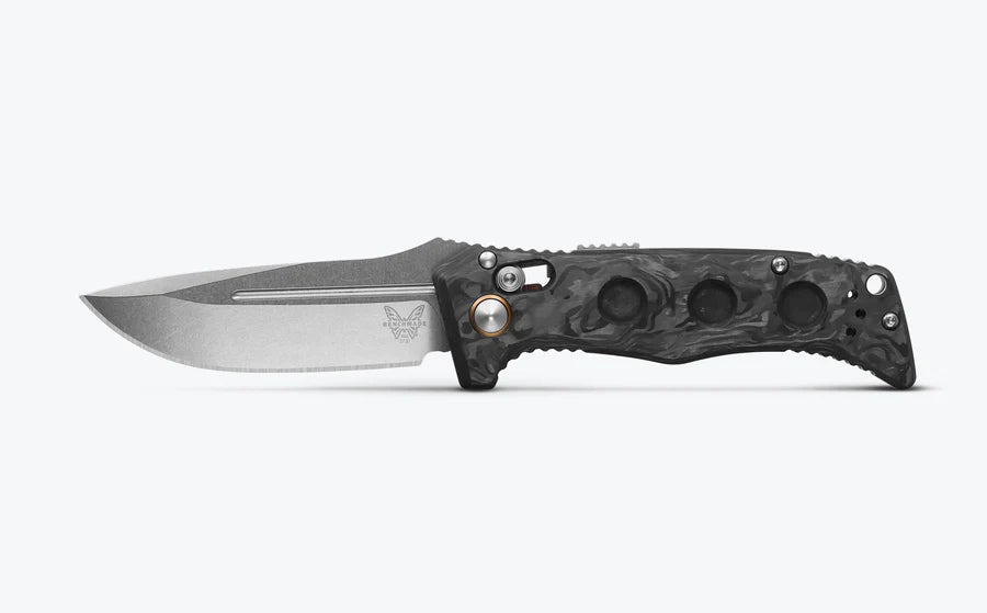 Benchmade 2730-03 Mini Auto Adamas CPM-MagnaCut Marbled Carbon Fiber Handle Folding Knife