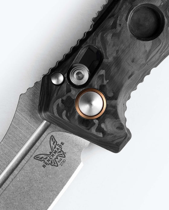 Benchmade 2730-03 Mini Auto Adamas CPM-MagnaCut Marbled Carbon Fiber Handle Folding Knife