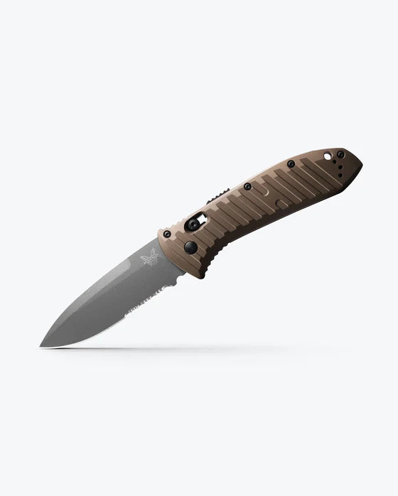 Benchmade 5700SGY-1 Auto Presidio II CPM-M4 Dark Earth 6061-T6 Aluminum Handle Serrated Folding Auto Knife