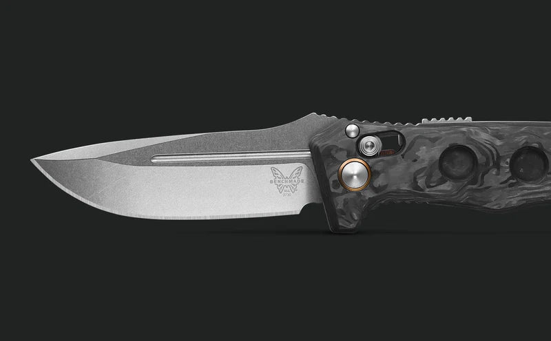 Benchmade 2730-03 Mini Auto Adamas CPM-MagnaCut Marbled Carbon Fiber Handle Folding Knife