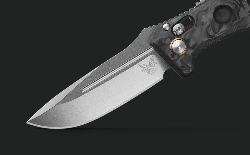 Benchmade 2730-03 Mini Auto Adamas CPM-MagnaCut Marbled Carbon Fiber Handle Folding Knife