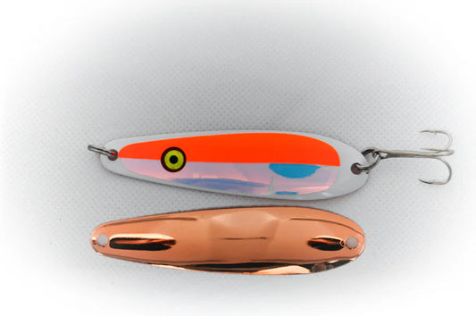 Northeast Troller Size 100 Orange Creamcicle UV Copper Back Casting/Trolling Spoon Made in Maine USA