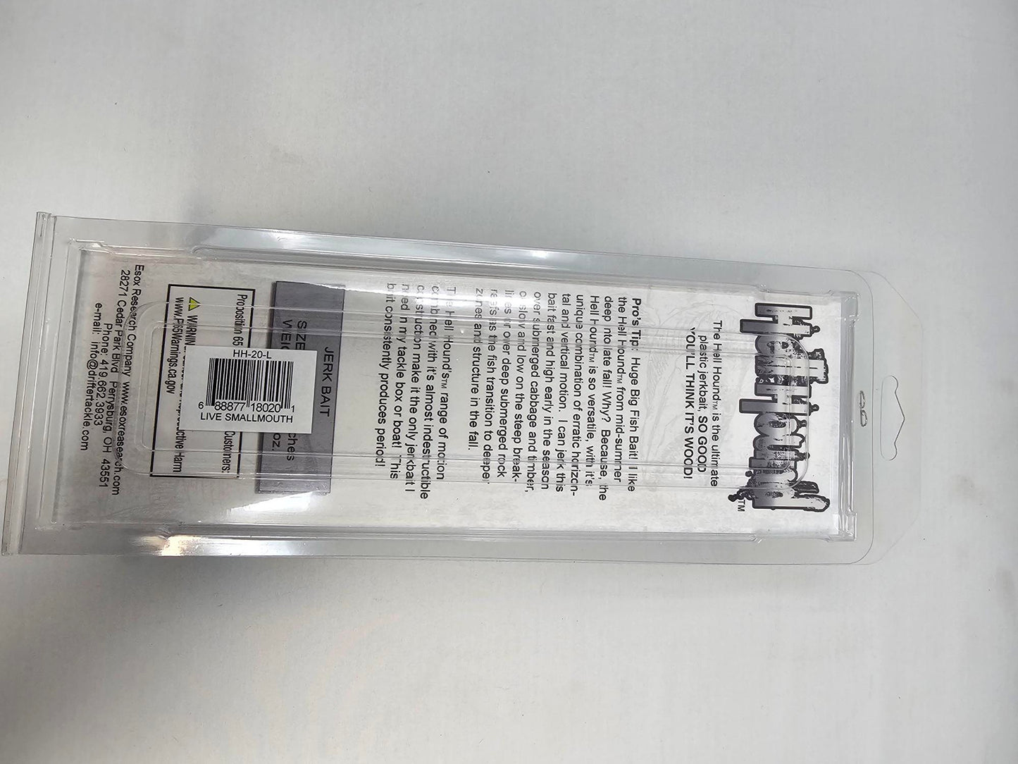 HellHound ERC Hell Hound 8" HH-20-L Live Image Smallmouth Muskie Plastic Jerk Bait Lure USA