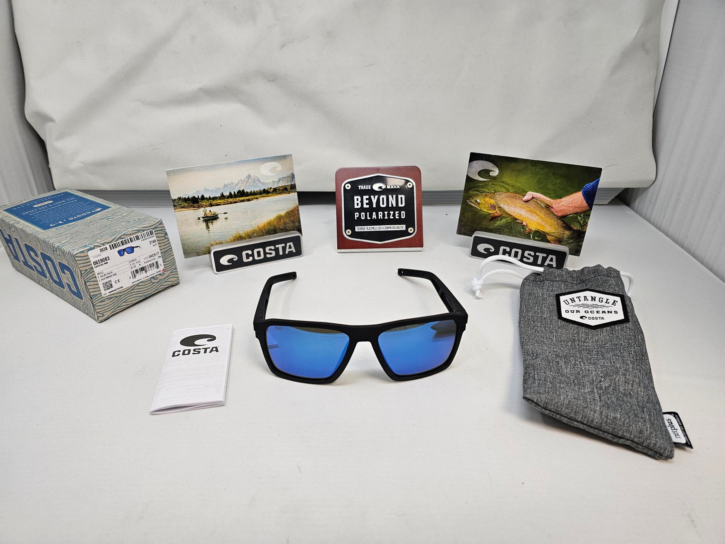 Costa Del Mar Untangled Collection Antille 04G Sunglasses Matte Black Frames Blue Mirror 580G Polarized  USA