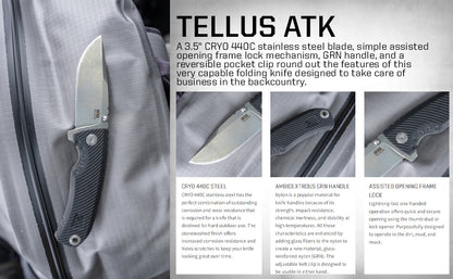 SOG Tellus ATK Folding Knife Stonewash CRYO 400C Blade Steel GRN Handle (SOG-11-06-01-43)