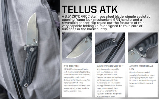 SOG Tellus ATK Folding Knife Stonewash CRYO 400C Blade Steel GRN Handle (SOG-11-06-01-43)