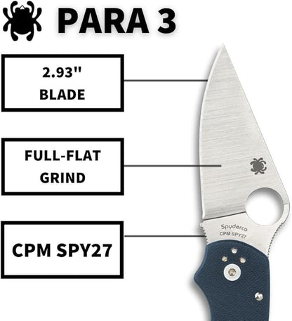 Spyderco Paramilitary 3 PM3 CPM SPY27 Cobalt Blue G10 Folding Knife C223GPCBL USA Made Lifetime Warranty
