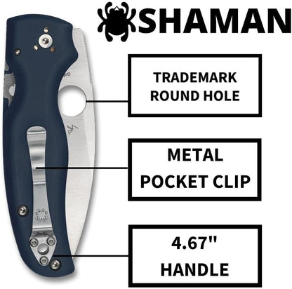Spyderco Shaman CPM-SPY27 Blade Cobalt Blue G10 Handle Folding Knife C229GPCBL Lifetime Warranty