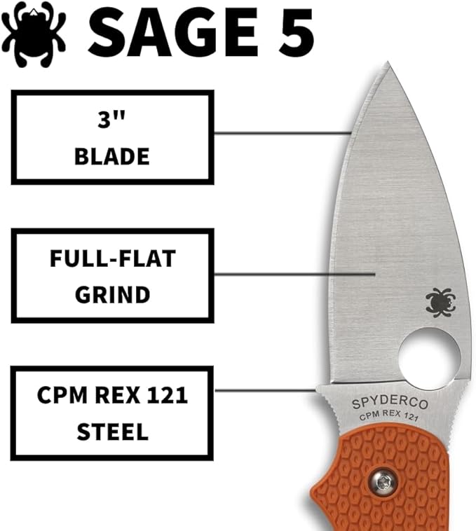 Spyderco Sage 5 Lightweight CPM REX121 Orange FRN Folding Knife C123BORP Taiwan Made Lifetime Warranty