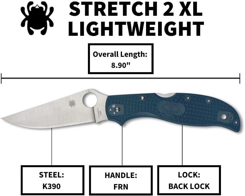 Spyderco Stretch 2 XL Lightweight K390 Blade Blue FRN Handle Knife C258FPK390 Japan Made Lifetime Warranty