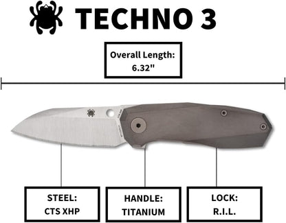 Spyderco Techno 3 CTS-XHP Titanium Knife C158TIP3 Italy Made Lifetime Warranty