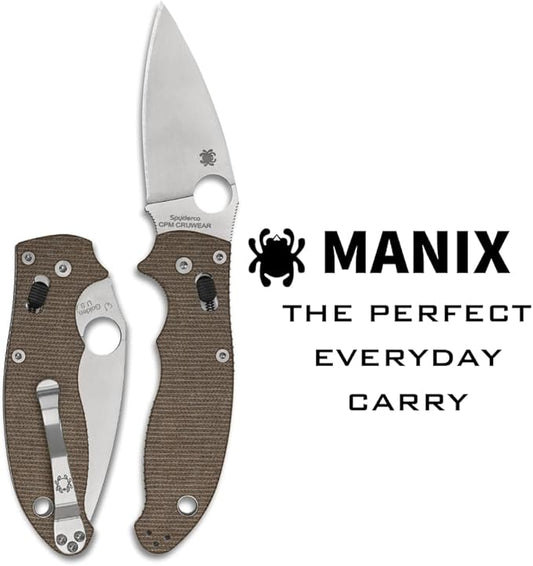 Spyderco Manix 2 CPM-CruWear Brown Canvis Micarta Knife C101MPCW2 USA Made Lifetime Warranty