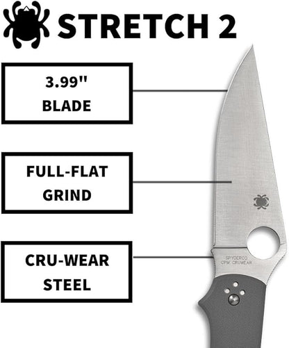 Spyderco Stretch 2 XL CPM-CruWear Gray G-10 Folding Knife C258GPGYCW Japan Made Lifetime Warranty