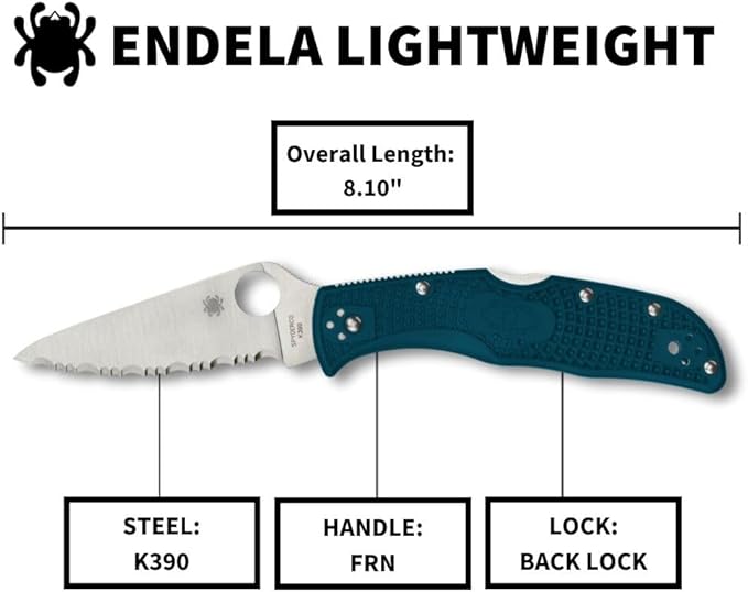 Spyderco Endela Lightweight K390 Blade SpyderEdge Blue FRN Handle Folding Knife C243FSK390 Japan Made Lifetime Warranty
