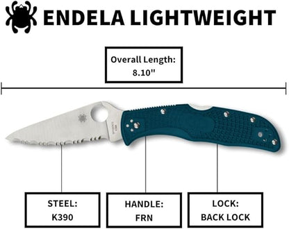 Spyderco Endela Lightweight K390 Blade SpyderEdge Blue FRN Handle Folding Knife C243FSK390 Japan Made Lifetime Warranty