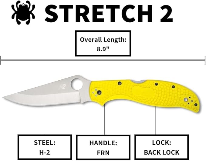Spyderco Stretch 2 XL Lightweight SALT H2 Tool Steel Yellow FRN Folding Knife C258PYL Japan Made Lifetime Warranty