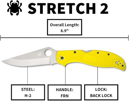 Spyderco Stretch 2 XL Lightweight SALT H2 Tool Steel Yellow FRN Folding Knife C258PYL Japan Made Lifetime Warranty