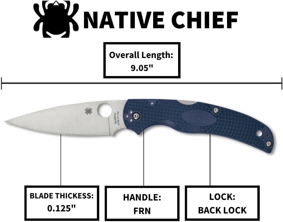 Spyderco Native Chief Lightweight CPM-S110V Blade Blue FRN Handle PlainEdge Folding Knife C244PDBL USA Made Lifetime Warranty