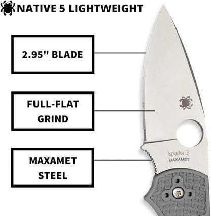 Spyderco Native 5 CPM Maxamet Blade Gray FRN Folding Knife C41PGY5 USA Made Lifetime Warranty