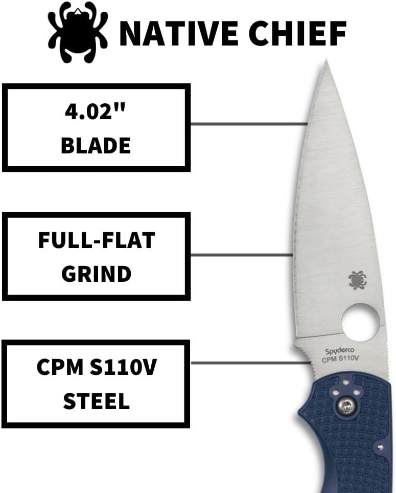 Spyderco Native Chief Lightweight CPM-S110V Blade Blue FRN Handle PlainEdge Folding Knife C244PDBL USA Made Lifetime Warranty
