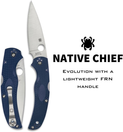Spyderco Native Chief Lightweight CPM-S110V Blade Blue FRN Handle PlainEdge Folding Knife C244PDBL USA Made Lifetime Warranty