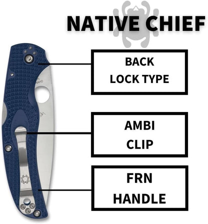 Spyderco Native Chief Lightweight CPM-S110V Blade Blue FRN Handle PlainEdge Folding Knife C244PDBL USA Made Lifetime Warranty