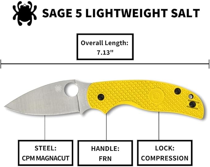 Spyderco Sage 5 Lightweight CPM MagnaCut Yellow FRN Folding Knife C123PYL Taiwan Made Lifetime Warranty