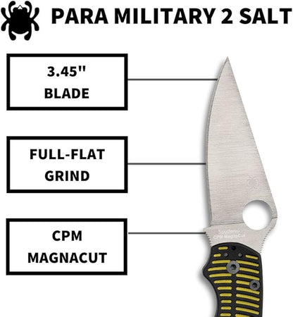 Spyderco Para Military 2 Salt CPM-MagnaCut Black/Yellow G10 Folding Knife C81GBKYLMCP2 USA Made Lifetime Warranty