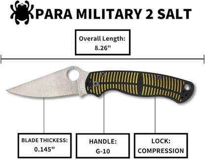 Spyderco Para Military 2 Salt CPM-MagnaCut Black/Yellow G10 Folding Knife C81GBKYLMCP2 USA Made Lifetime Warranty