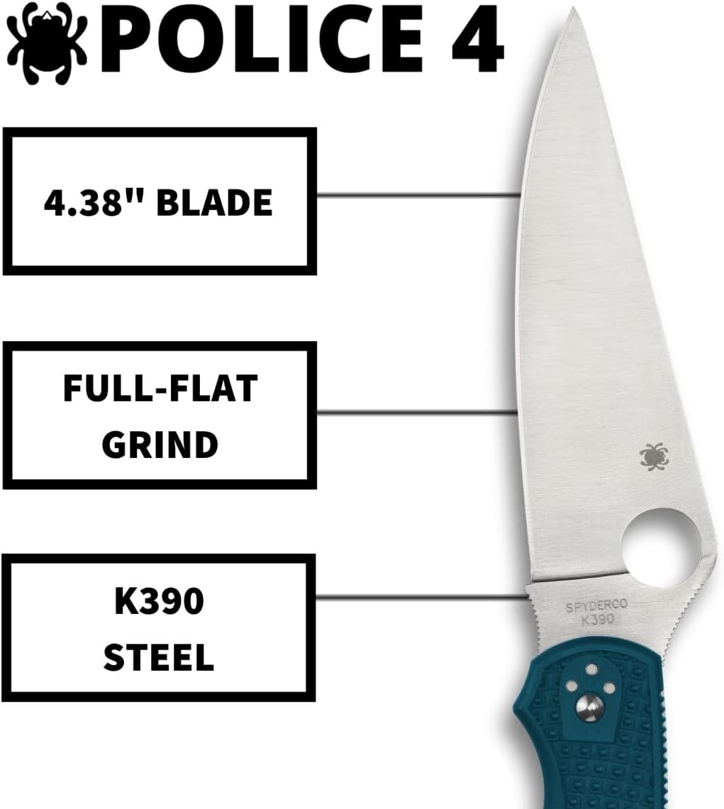 Spyderco Police 4 Lightweight K390 Blade Blue FRN Handle Knife C07FP4K390 Japan Made Lifetime Warranty