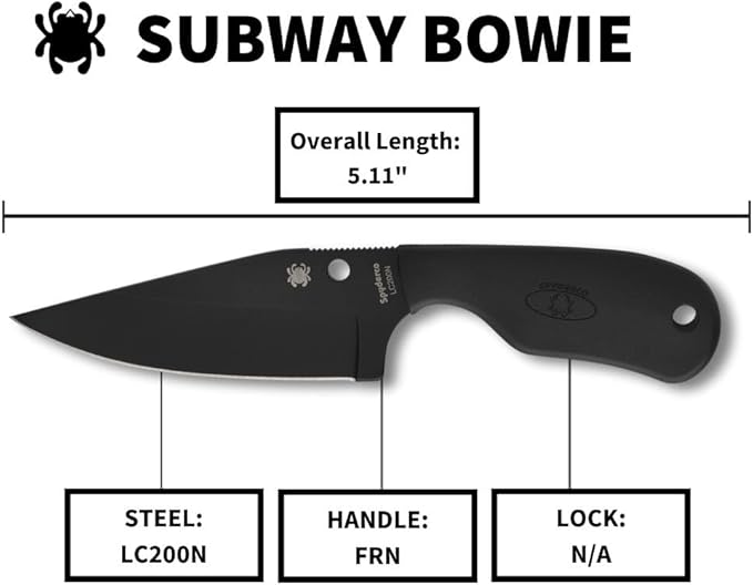 Spyderco Subway Bowie LC200N Black FRN Fixed Knife FB48PBBK Japan Made Lifetime Warranty