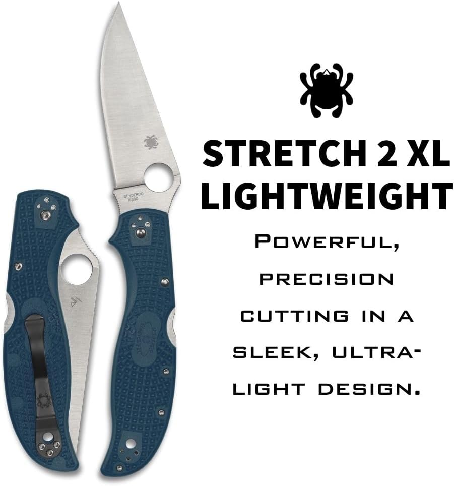 Spyderco Stretch 2 XL Lightweight K390 Blade Blue FRN Handle Knife C258FPK390 Japan Made Lifetime Warranty