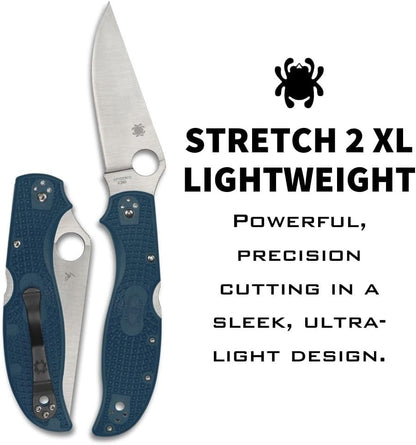 Spyderco Stretch 2 XL Lightweight K390 Blade Blue FRN Handle Knife C258FPK390 Japan Made Lifetime Warranty