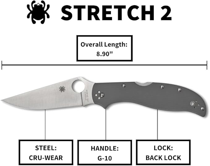Spyderco Stretch 2 XL CPM-CruWear Gray G-10 Folding Knife C258GPGYCW Japan Made Lifetime Warranty