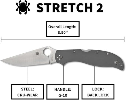 Spyderco Stretch 2 XL CPM-CruWear Gray G-10 Folding Knife C258GPGYCW Japan Made Lifetime Warranty