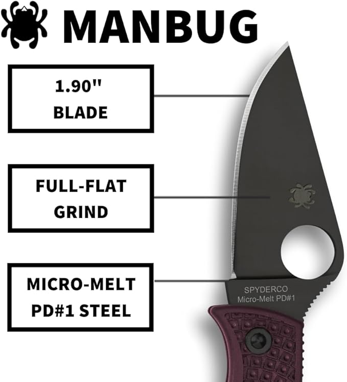 Spyderco Manbug Micro-Melt PD#1 Black Blade Sprint Run Folding Knife MBBGBKP Japan Made Lifetime Warranty
