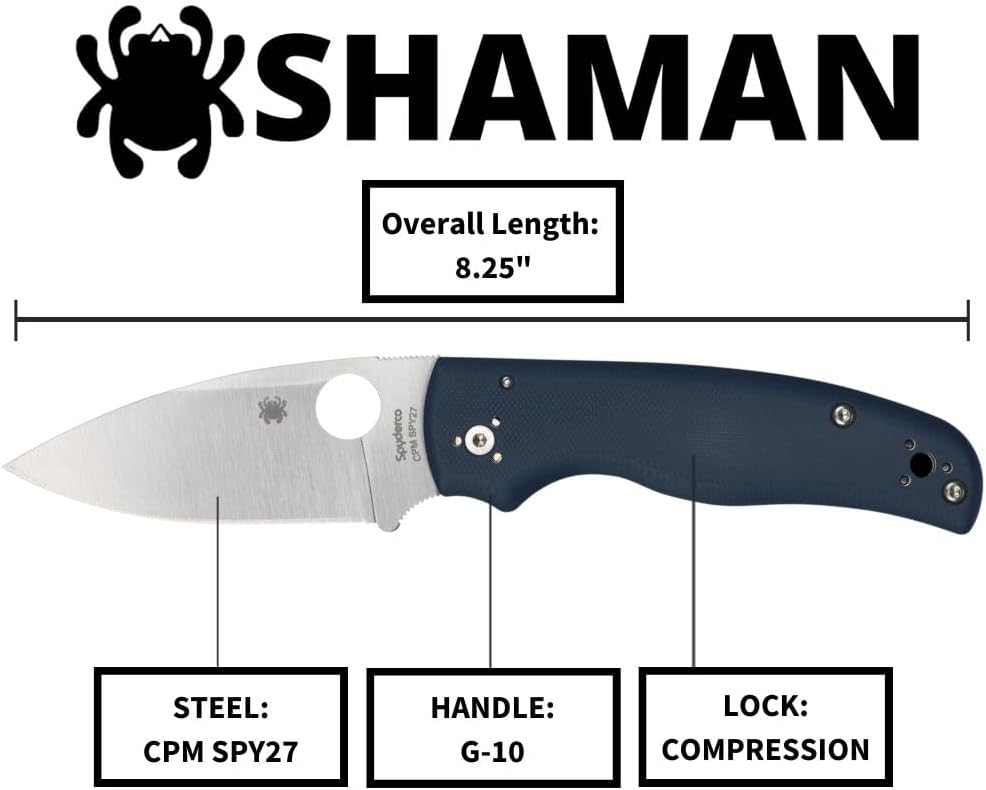 Spyderco Shaman CPM-SPY27 Blade Cobalt Blue G10 Handle Folding Knife C229GPCBL Lifetime Warranty