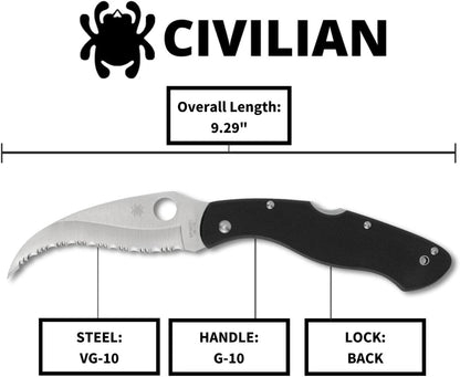 Spyderco Civilian C12GS VG-10 Black G-10 Serrated Japan SpyderEdge
