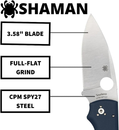 Spyderco Shaman CPM-SPY27 Blade Cobalt Blue G10 Handle Folding Knife C229GPCBL Lifetime Warranty