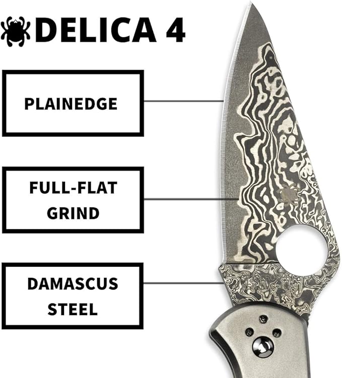 Spyderco Delica 4 Damascus Blade Titanium Handle Folding Knife C11TIPD USA Made Lifetime Warranty