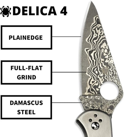 Spyderco Delica 4 Damascus Blade Titanium Handle Folding Knife C11TIPD USA Made Lifetime Warranty