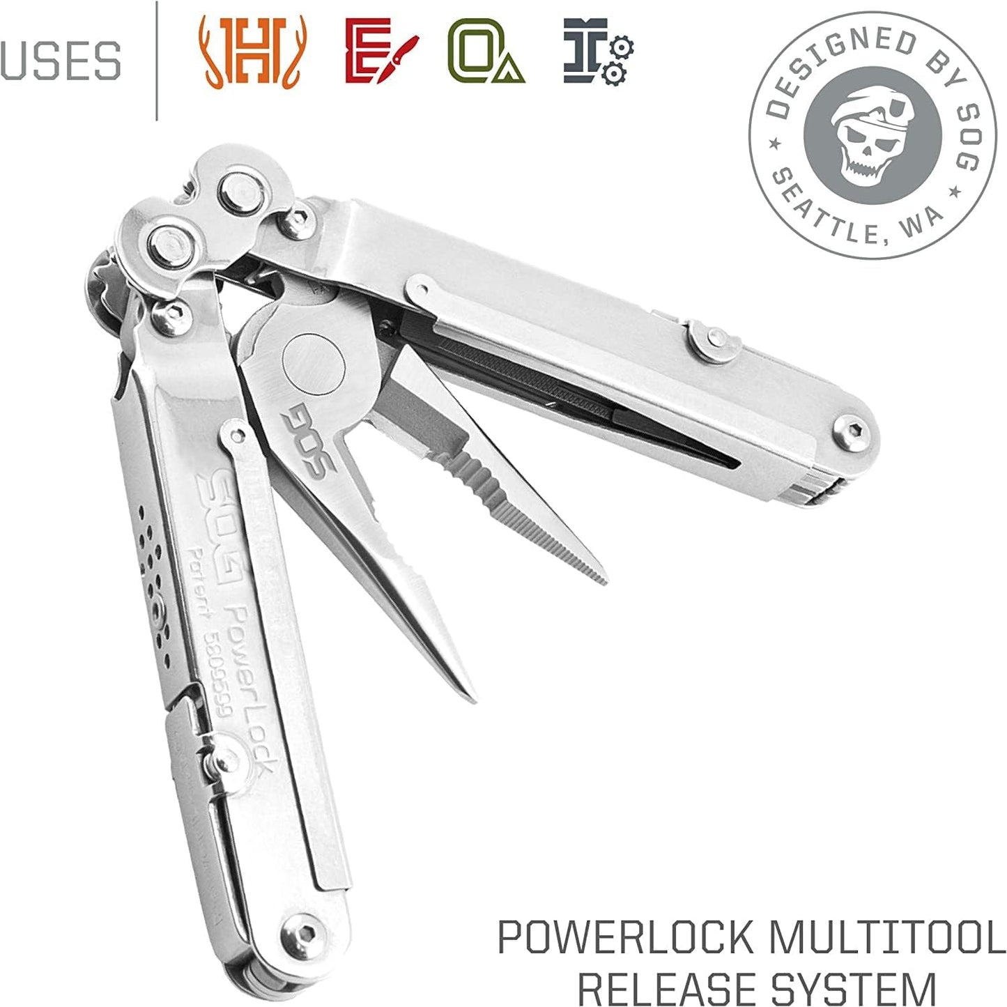 SOG Powerlock Stainless Steel Mutli-Tool 18 Tools Scissors Lifetime Warranty (S60N-CP)