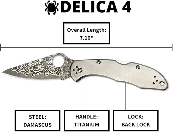 Spyderco Delica 4 Damascus Blade Titanium Handle Folding Knife C11TIPD USA Made Lifetime Warranty