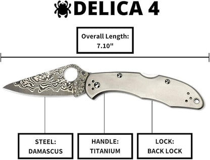 Spyderco Delica 4 Damascus Blade Titanium Handle Folding Knife C11TIPD USA Made Lifetime Warranty