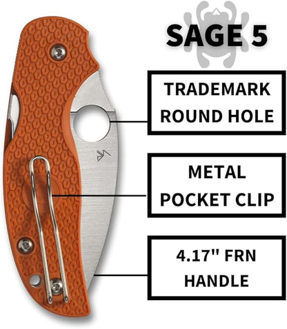 Spyderco Sage 5 Lightweight CPM REX121 Orange FRN Folding Knife C123BORP Taiwan Made Lifetime Warranty