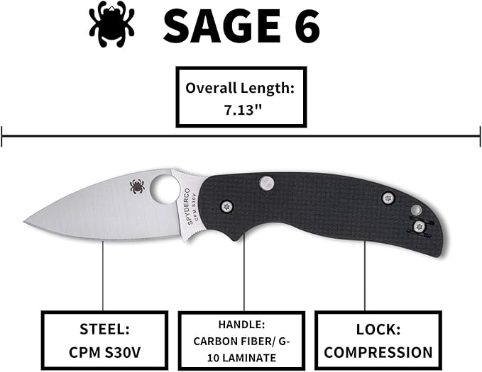 Spyderco Sage 6 Compression Lock CPM-S30V Carbon FIber/G10 Laminate Folding Knife C123CFBCLP Taiwan Made Lifetime Warranty